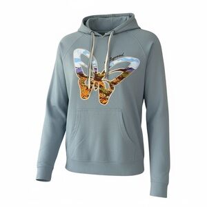 Independent Trading Women’s Lt Blue Dollywood Hoodie with Butterfly Graphic MED